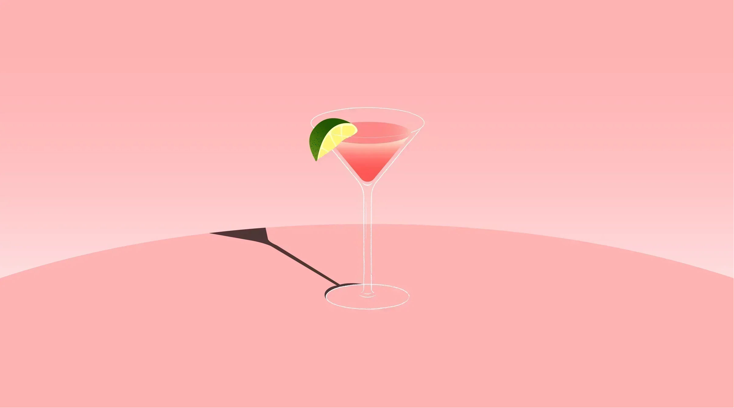 Non-alcoholic Cosmopolitan in a martini glass with lime garnish.